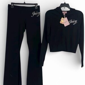 Y2K Juicy Couture Black Knit Bling Rhinestone Tracksuit Set Medium Size